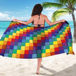 Rainbow Patchwork Pattern Print Beach Sarong Wrap