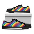 Rainbow Patchwork Pattern Print Black Low Top Sneakers