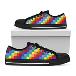 Rainbow Patchwork Pattern Print Black Low Top Shoes