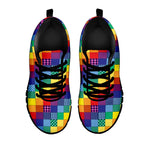 Rainbow Patchwork Pattern Print Black Sneakers
