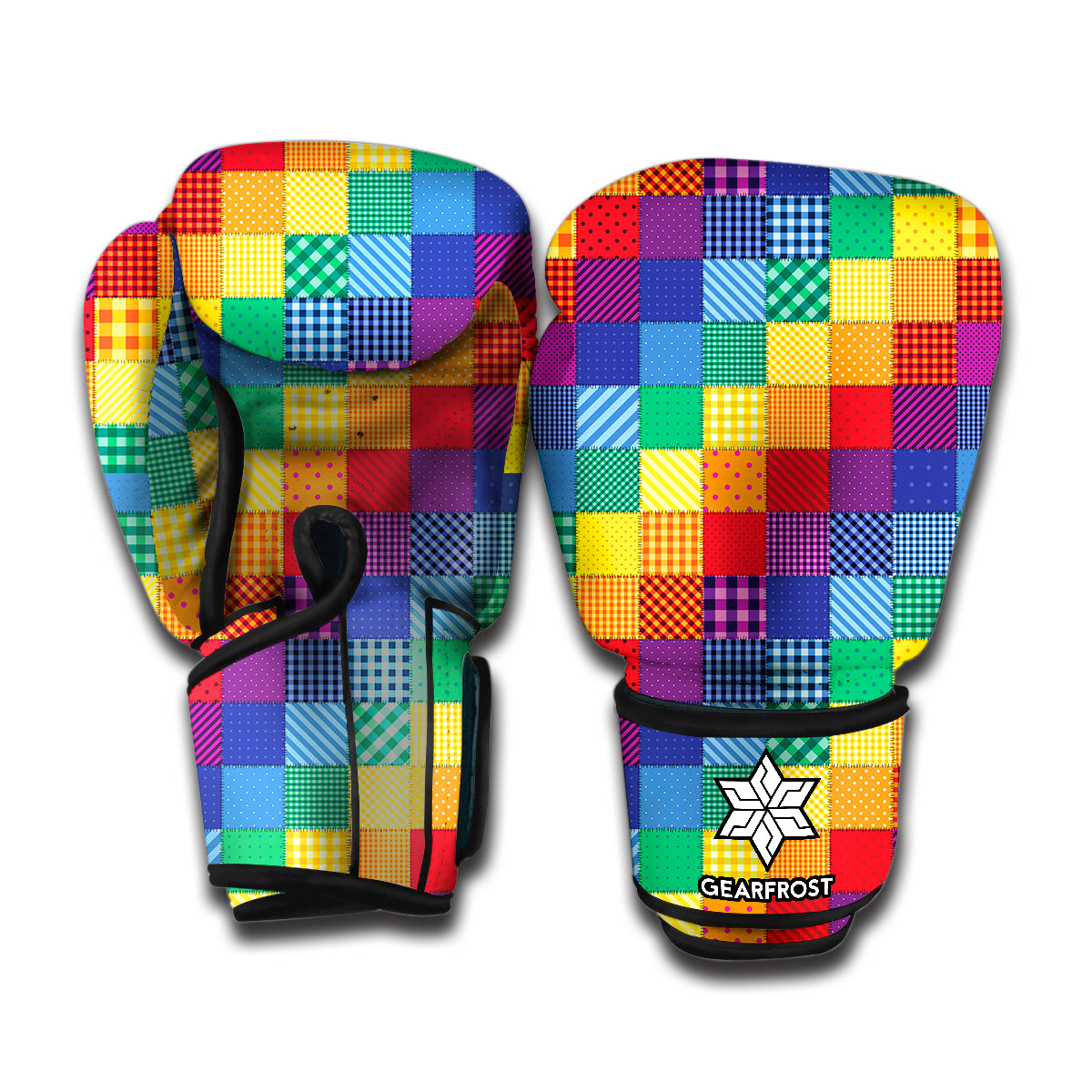 Rainbow Patchwork Pattern Print Boxing Gloves