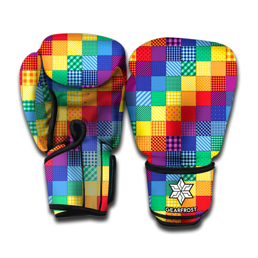 Rainbow Patchwork Pattern Print Boxing Gloves