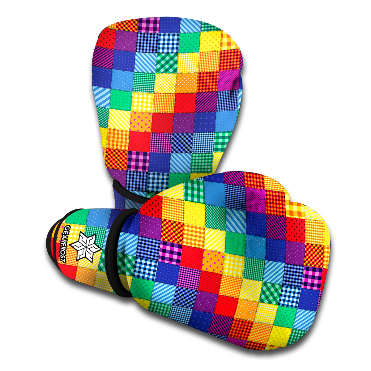 Rainbow Patchwork Pattern Print Boxing Gloves