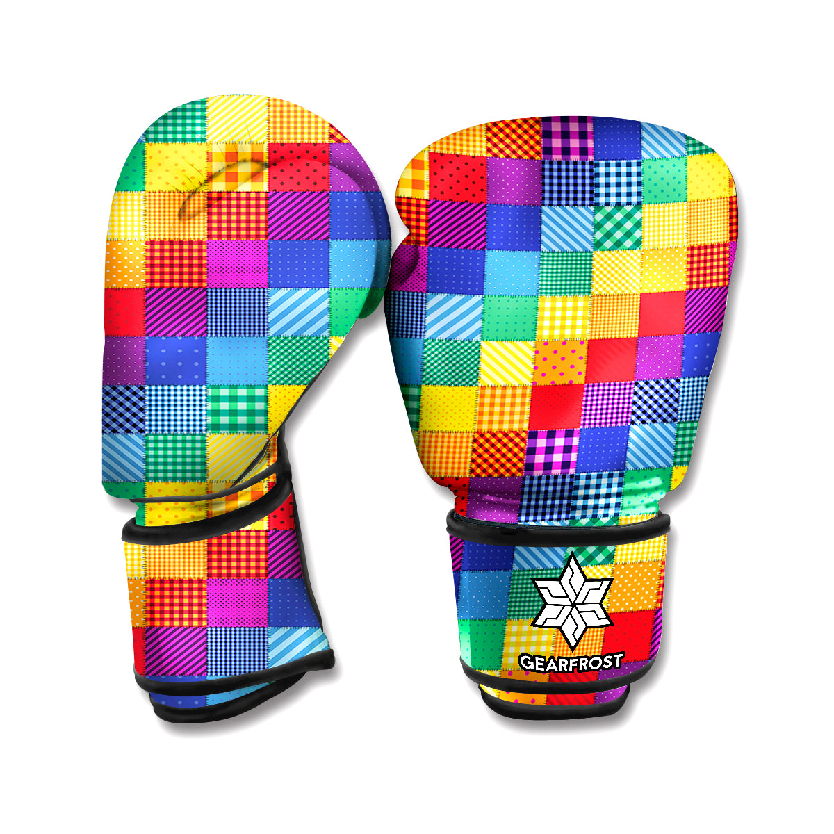 Rainbow Patchwork Pattern Print Boxing Gloves