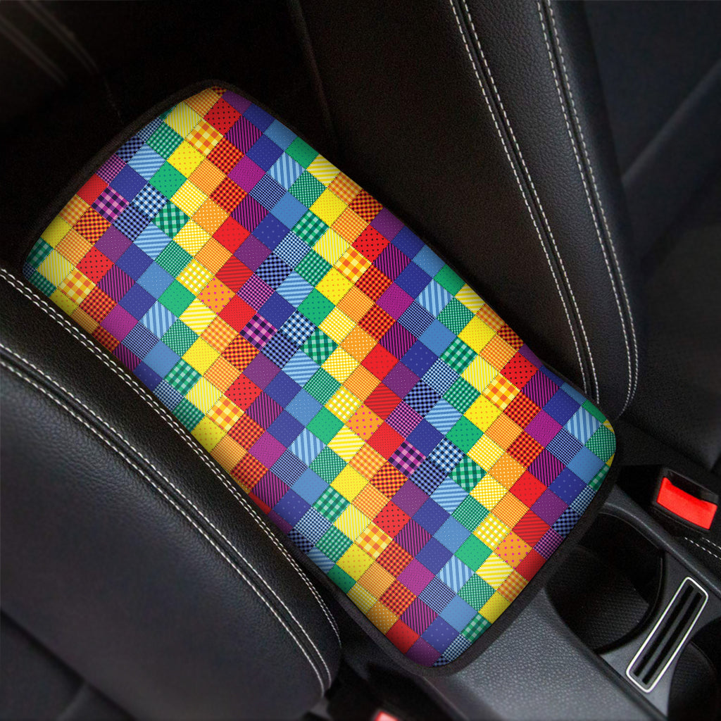 Rainbow Patchwork Pattern Print Car Center Console Cover