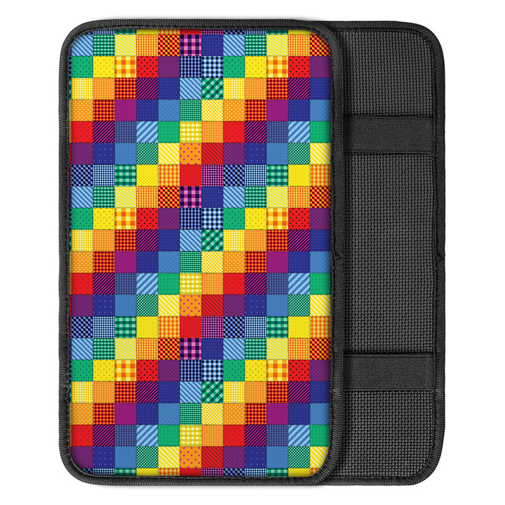 Rainbow Patchwork Pattern Print Car Center Console Cover