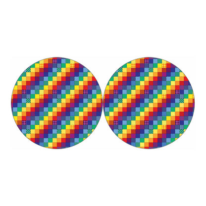 Rainbow Patchwork Pattern Print Car Coasters