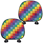 Rainbow Patchwork Pattern Print Car Headrest Covers