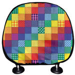 Rainbow Patchwork Pattern Print Car Headrest Covers