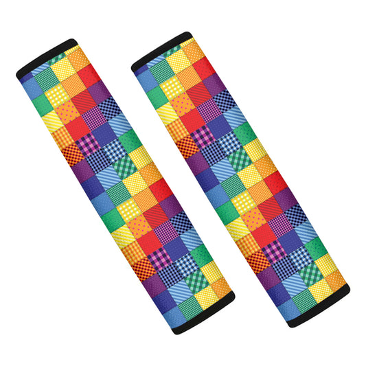 Rainbow Patchwork Pattern Print Car Seat Belt Covers