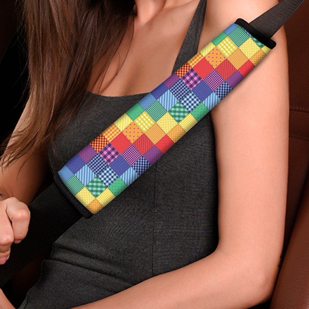 Rainbow Patchwork Pattern Print Car Seat Belt Covers