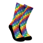 Rainbow Patchwork Pattern Print Crew Socks