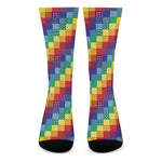 Rainbow Patchwork Pattern Print Crew Socks