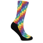 Rainbow Patchwork Pattern Print Crew Socks
