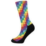 Rainbow Patchwork Pattern Print Crew Socks