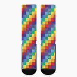 Rainbow Patchwork Pattern Print Crew Socks