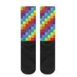 Rainbow Patchwork Pattern Print Crew Socks