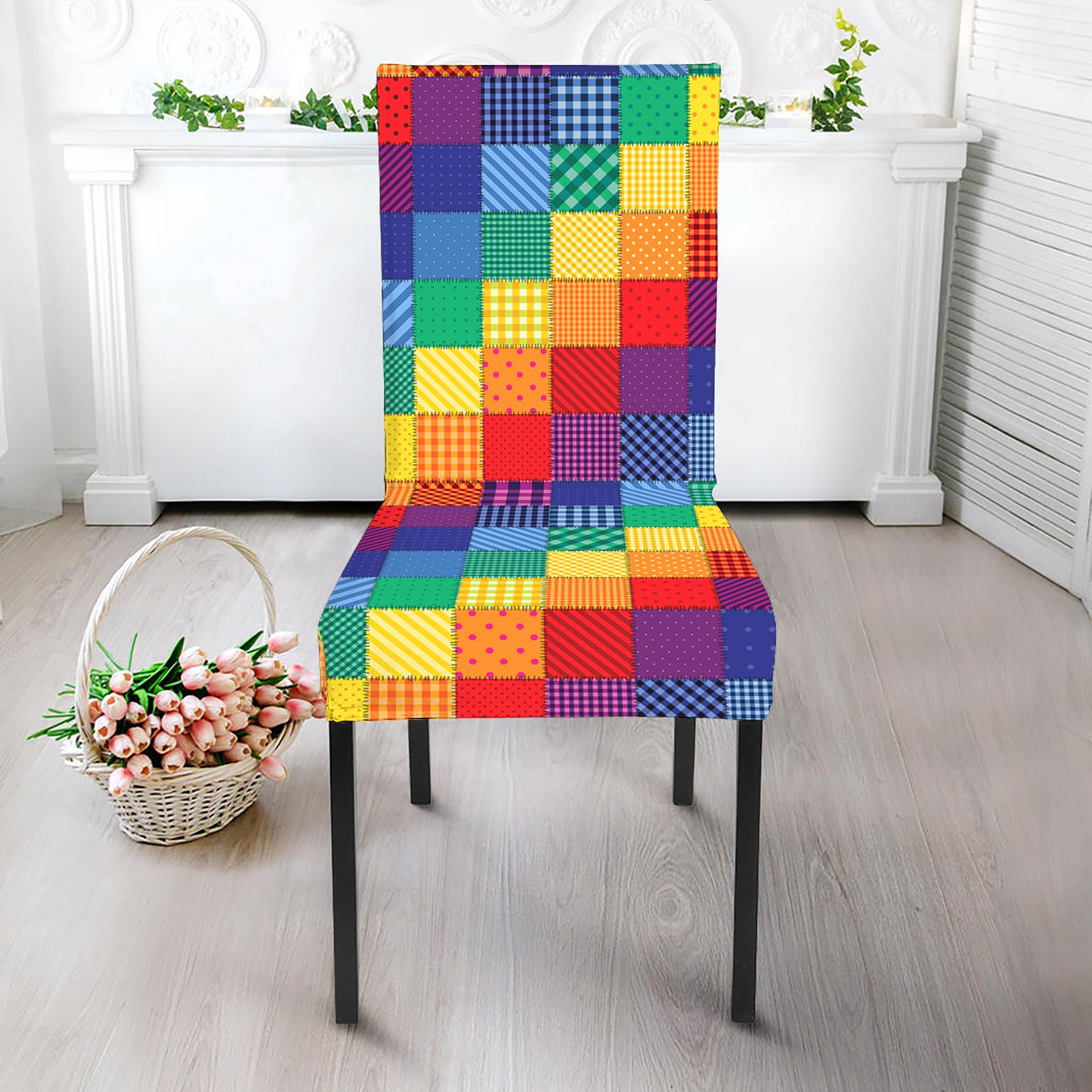 Rainbow Patchwork Pattern Print Dining Chair Slipcover