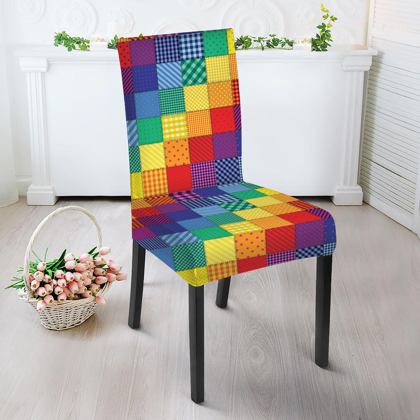 Rainbow Patchwork Pattern Print Dining Chair Slipcover