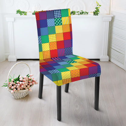 Rainbow Patchwork Pattern Print Dining Chair Slipcover