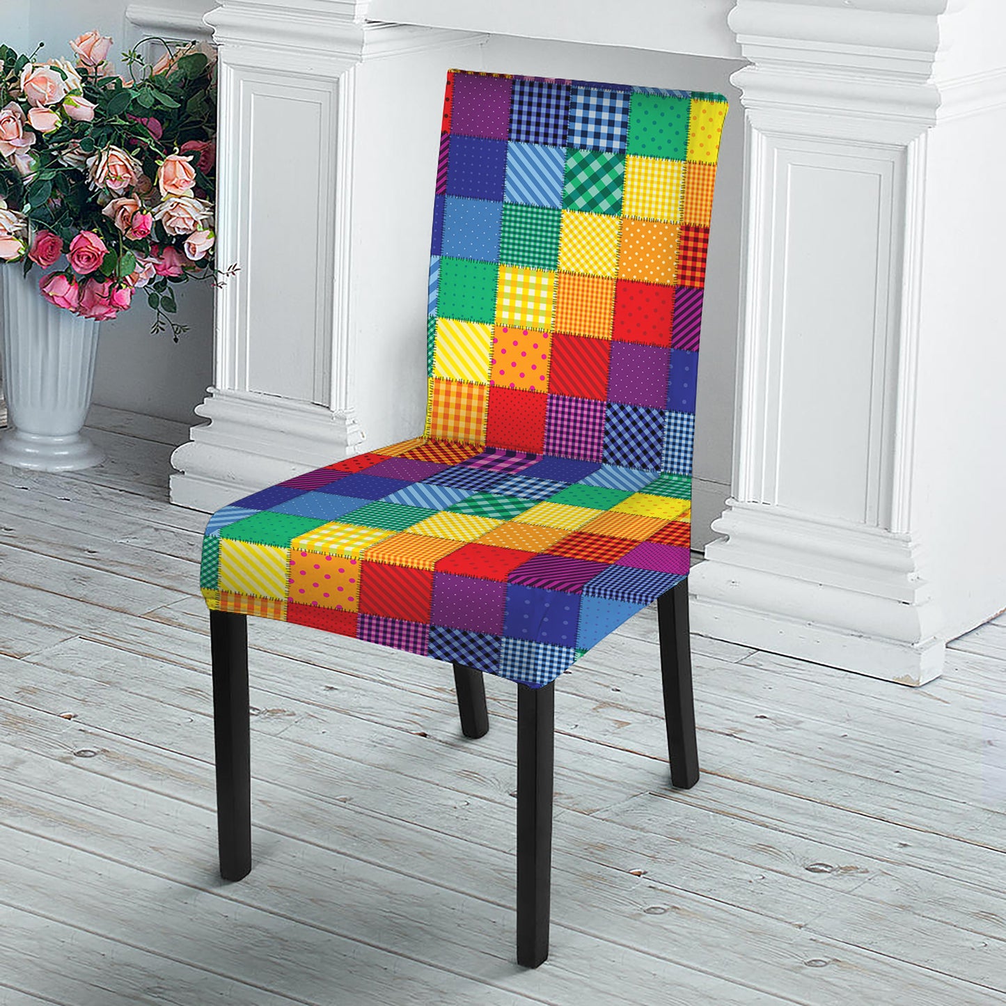 Rainbow Patchwork Pattern Print Dining Chair Slipcover