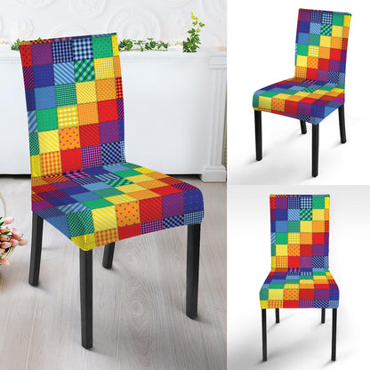 Rainbow Patchwork Pattern Print Dining Chair Slipcover