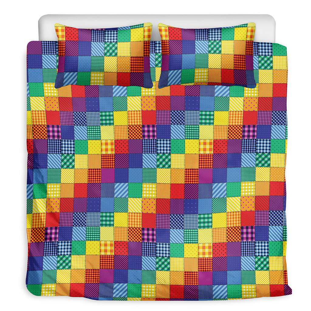 Rainbow Patchwork Pattern Print Duvet Cover Bedding Set
