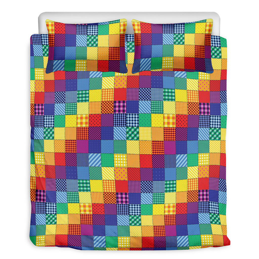 Rainbow Patchwork Pattern Print Duvet Cover Bedding Set