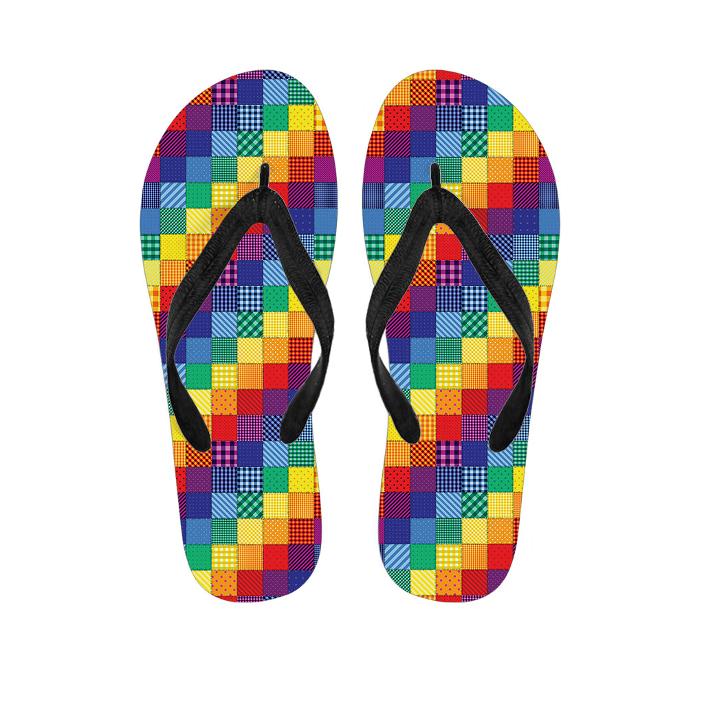 Rainbow Patchwork Pattern Print Flip Flops