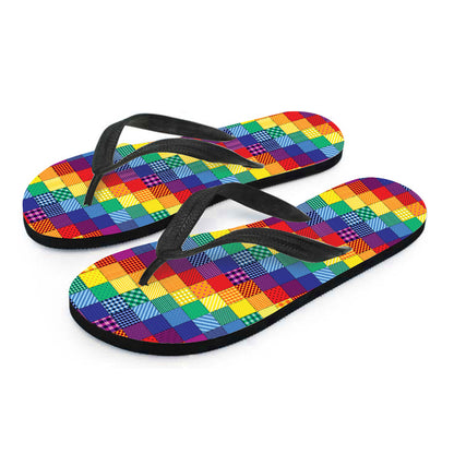 Rainbow Patchwork Pattern Print Flip Flops