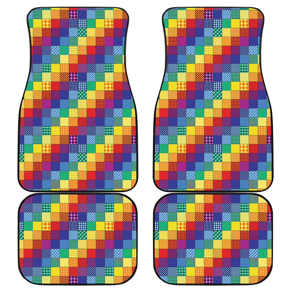 Rainbow Patchwork Pattern Print Front and Back Car Floor Mats