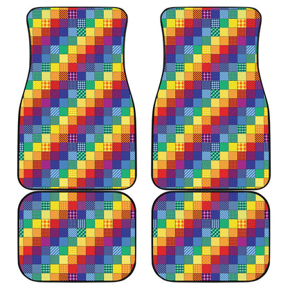 Rainbow Patchwork Pattern Print Front and Back Car Floor Mats