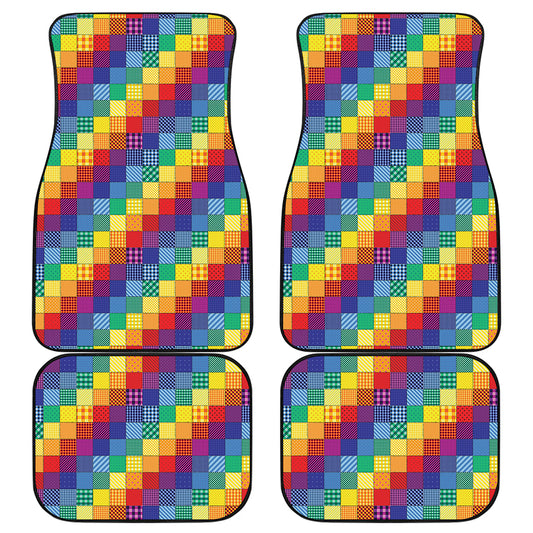 Rainbow Patchwork Pattern Print Front and Back Car Floor Mats