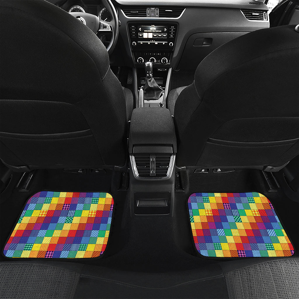 Rainbow Patchwork Pattern Print Front and Back Car Floor Mats