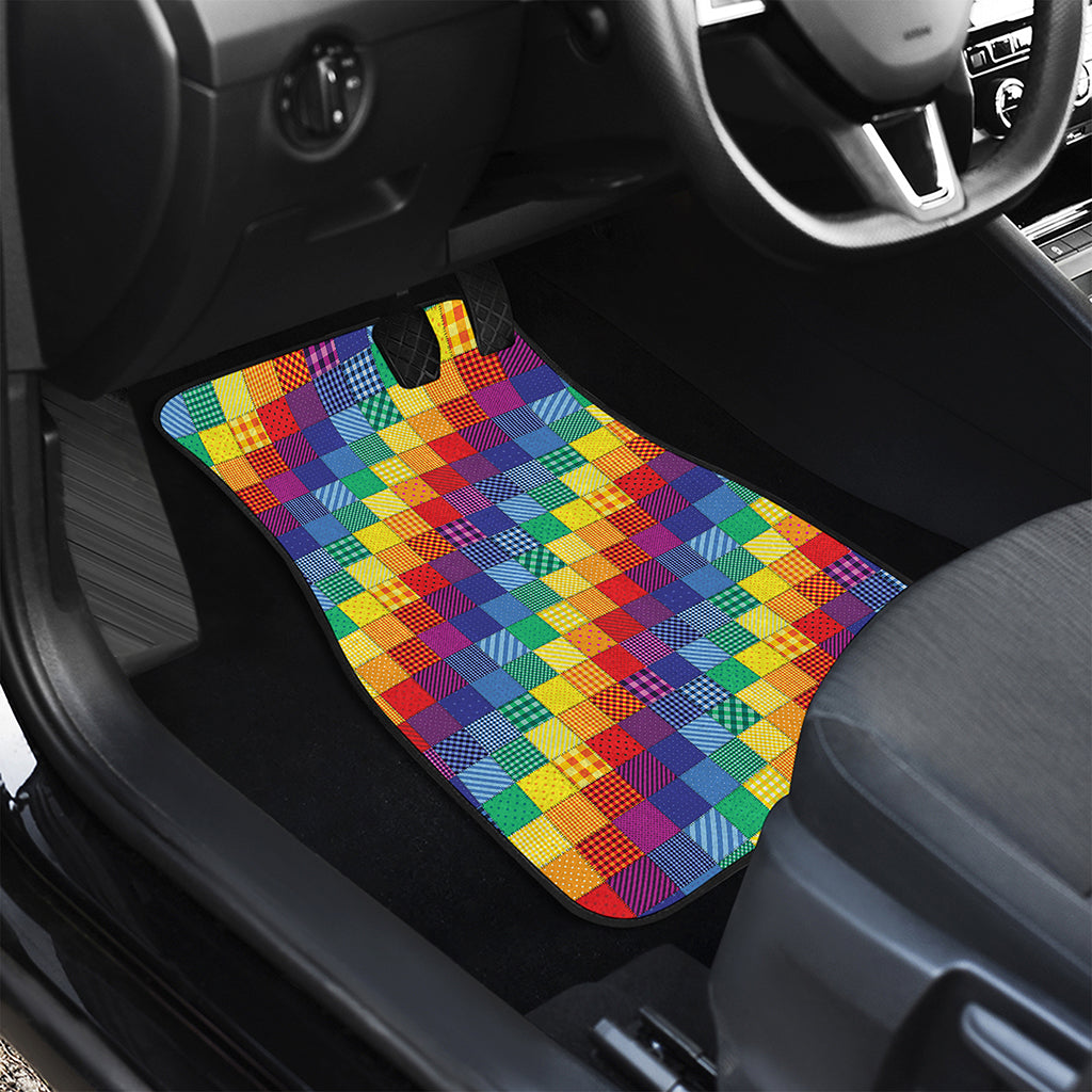 Rainbow Patchwork Pattern Print Front and Back Car Floor Mats