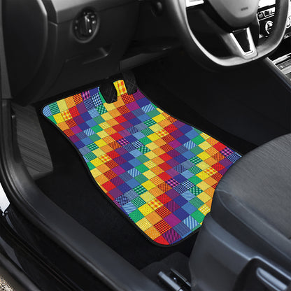 Rainbow Patchwork Pattern Print Front and Back Car Floor Mats