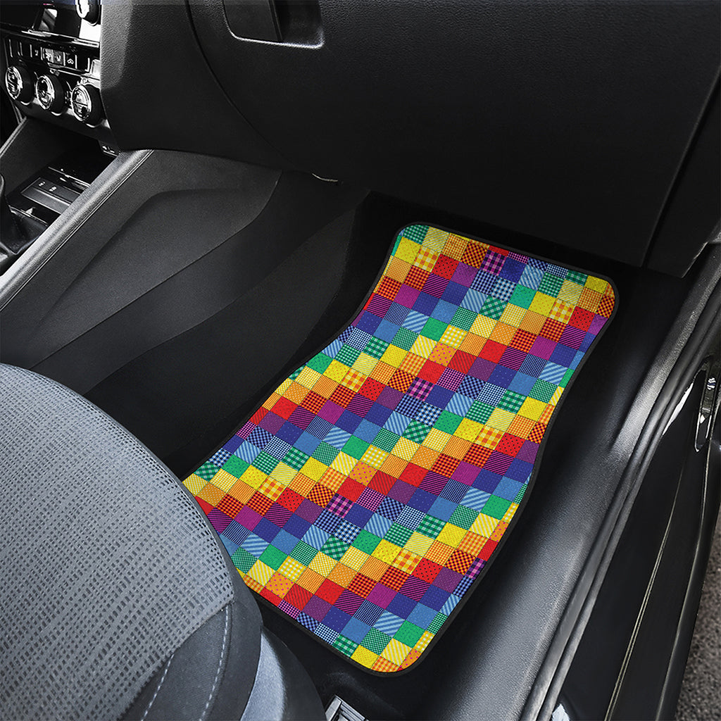 Rainbow Patchwork Pattern Print Front and Back Car Floor Mats
