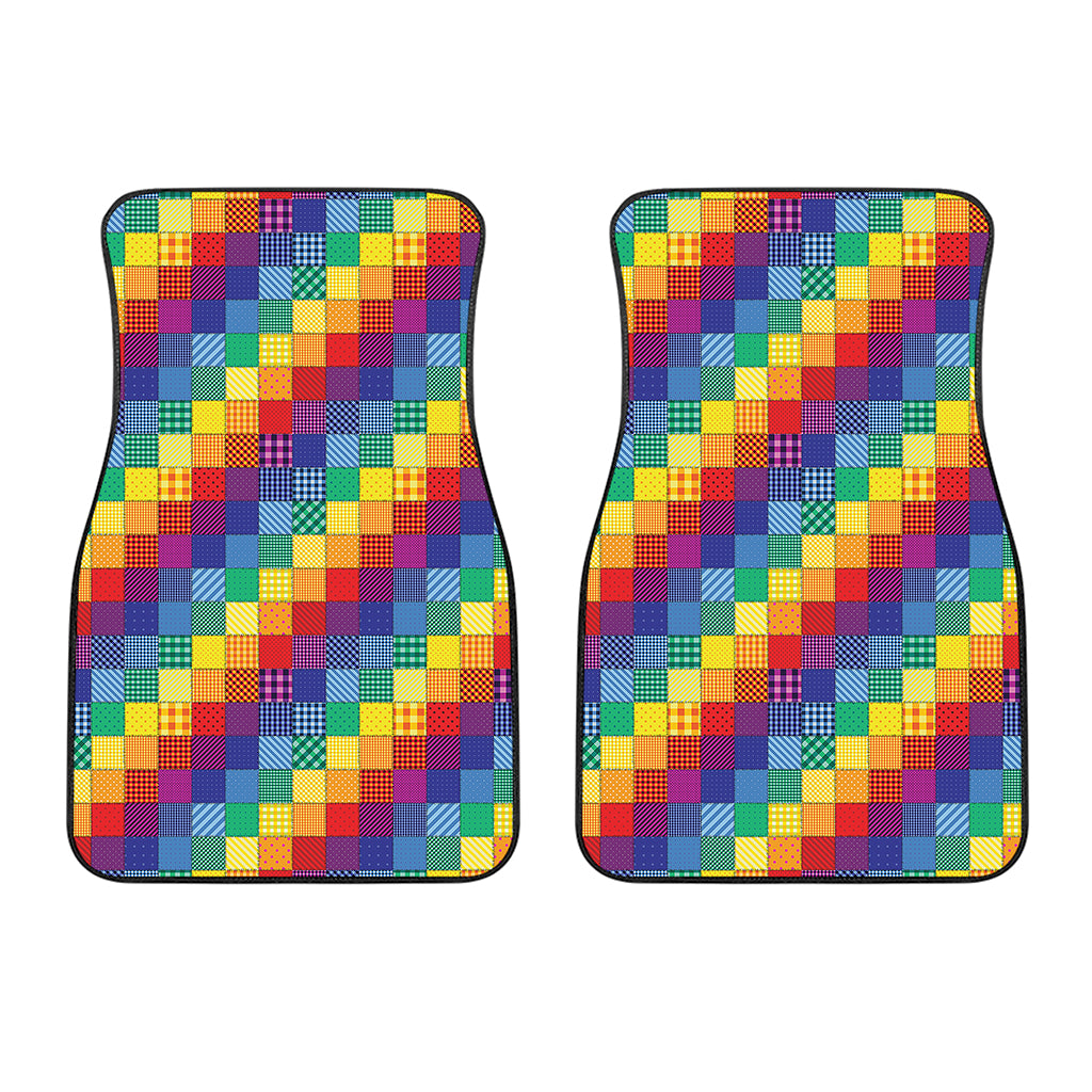 Rainbow Patchwork Pattern Print Front Car Floor Mats