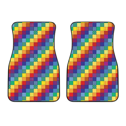 Rainbow Patchwork Pattern Print Front Car Floor Mats