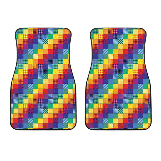 Rainbow Patchwork Pattern Print Front Car Floor Mats