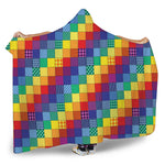 Rainbow Patchwork Pattern Print Hooded Blanket