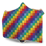Rainbow Patchwork Pattern Print Hooded Blanket