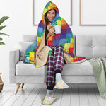 Rainbow Patchwork Pattern Print Hooded Blanket