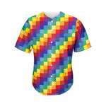 Rainbow Patchwork Pattern Print Men's Baseball Jersey