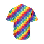 Rainbow Patchwork Pattern Print Men's Baseball Jersey