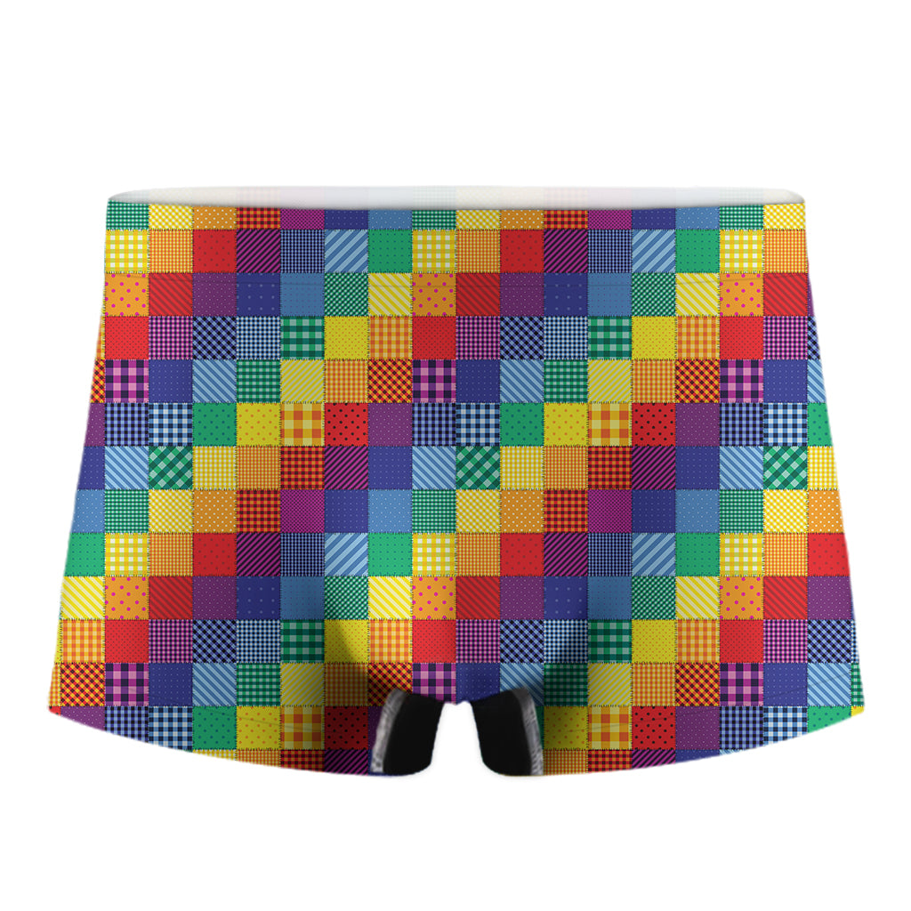 Rainbow Patchwork Pattern Print Men's Boxer Briefs