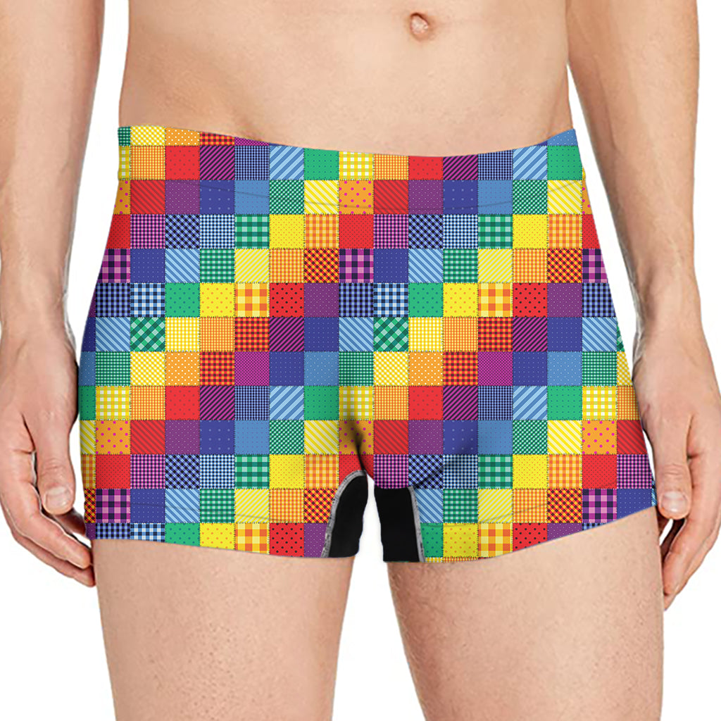 Rainbow Patchwork Pattern Print Men's Boxer Briefs