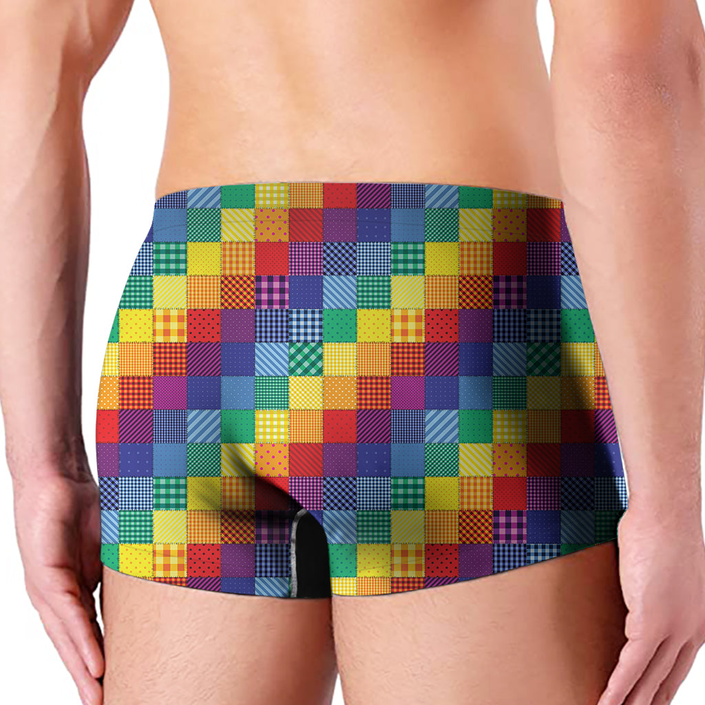 Rainbow Patchwork Pattern Print Men's Boxer Briefs