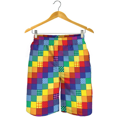 Rainbow Patchwork Pattern Print Men's Shorts
