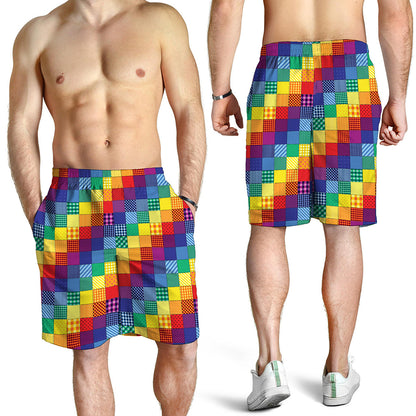 Rainbow Patchwork Pattern Print Men's Shorts